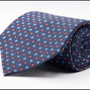 Made In Italy - Navy & Red Print Silk Handmade Tie